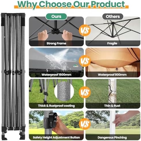 COBIZI 10x15 Heavy Duty Pop Up Canopy Tent with Sidewalls, Easy Up Canopy