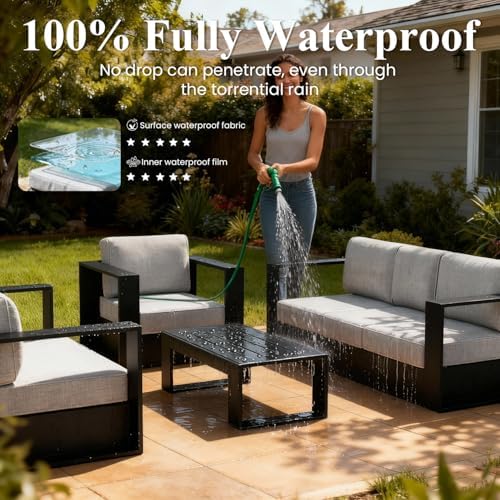 LayinSun 4 Piece Oversized Aluminum Outdoor Furniture Set with Fire Pit