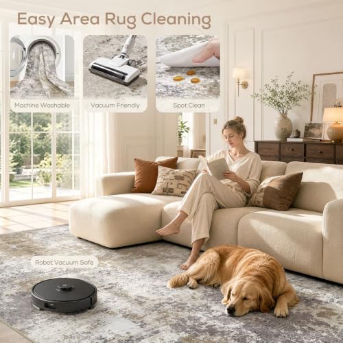 Nakagishi 10X14 Abstract Washable Area Rugs for Living Room-Brown Grey