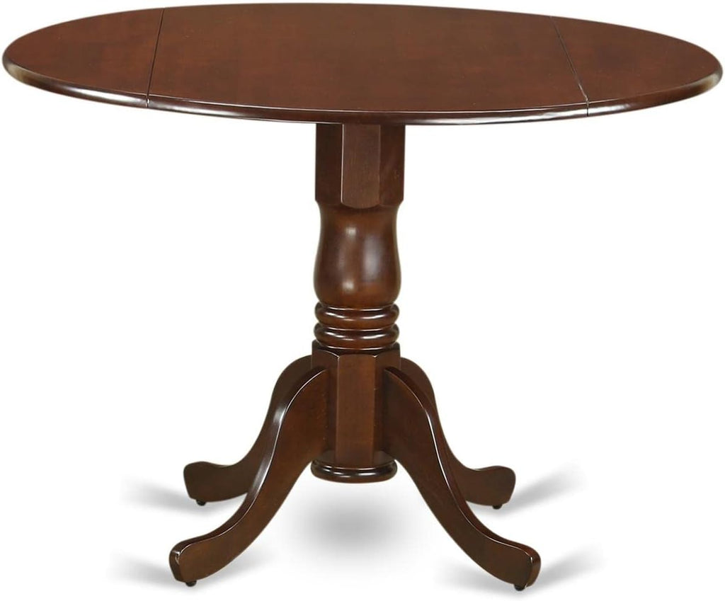 East West Furniture DLML3-MAH-C 3 Piece Dining Set Contains a Round Dining Room Table with Dropleaf and 2 Linen Fabric Upholstered Chairs, 42x42 Inch, Mahogany
