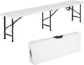 6FT Plastic Folding Bench Outdoor Bench Garden Bench Plastic Portable Bench with Carrying Handle for Picnic Camping Dining Party 1 Pack White