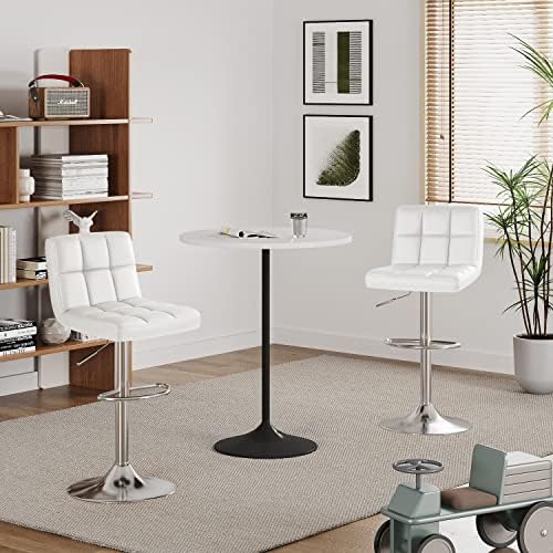 Furmax Bar Stools Modern Pu Leather Swivel Adjustable Hydraulic Bar Stool Square Counter Height Stool Set of 4 (4pcs White)