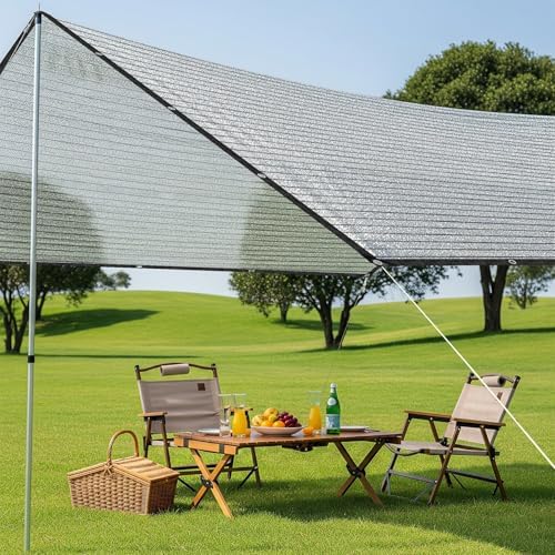 SUNNY GUARD 85% Aluminum Sun Shade Cloth, 6x8FT Heat Reflective Tarp