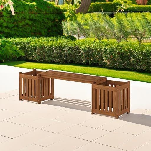 Furinno TIOMAN Outdoor Planter Box Set with Bench, Natural