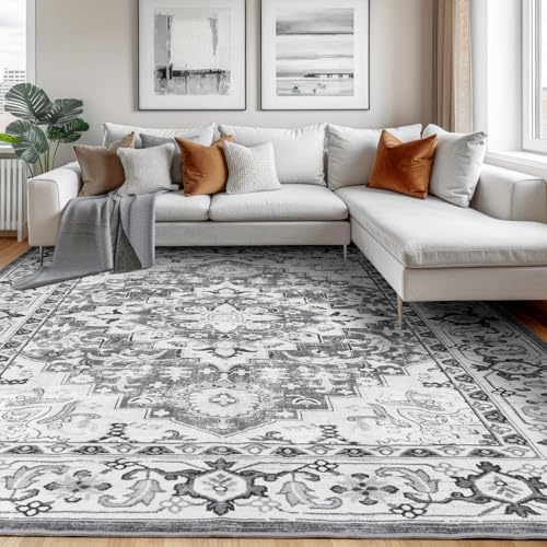 Lessymo 8 x 10 Area Rugs for Living Room, Machine Washable Rug Grey White