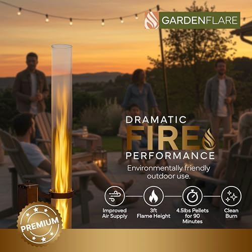 Premium 58in Wood Pellet Patio Heater, Fire Tube, Black