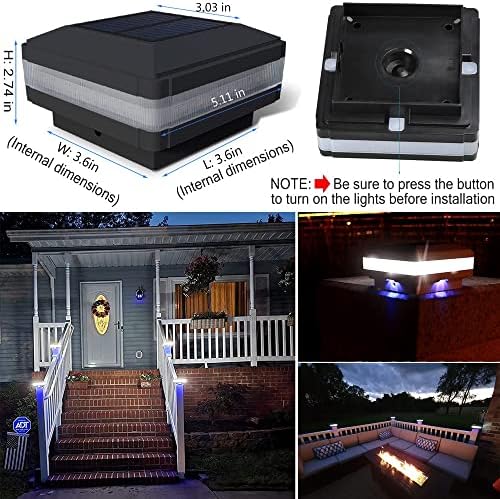 Sumaote 4x4 Solar Post Cap Lights, 160LM 52 LEDs, IP65, Black 4 Pack