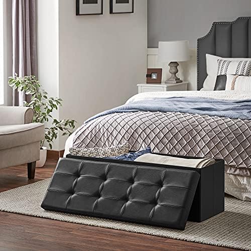 SONGMICS 43.3 Inches Folding Storage Ottoman Bench with Flipping Lid