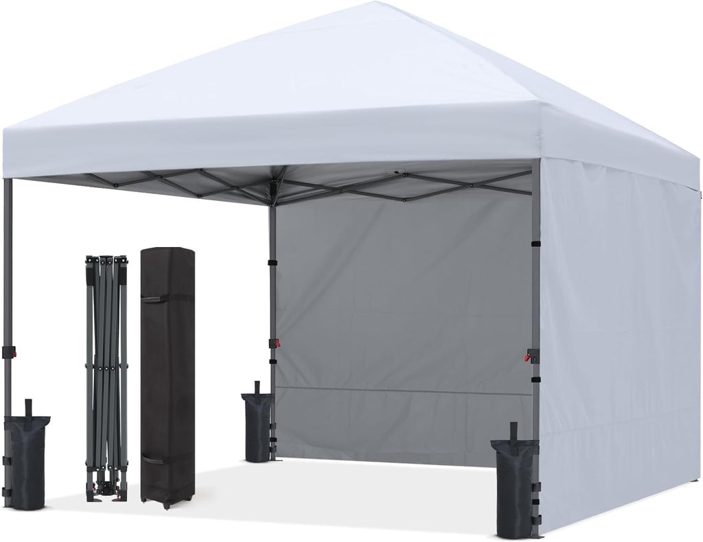 ABCCANOPY 8x8 Pop Up Canopy Tent, 2 Sidewalls, All-Weather Shade, White
