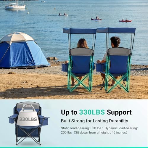 Overmont Camping Chair with Canopy Shade - 330 lb Support&3L Cooler Bag