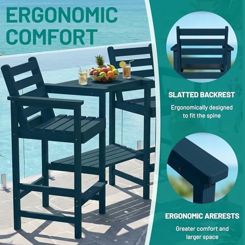 PLUUV Tall Adirondack Chairs Set of 2 with Double Table Trays, Navy