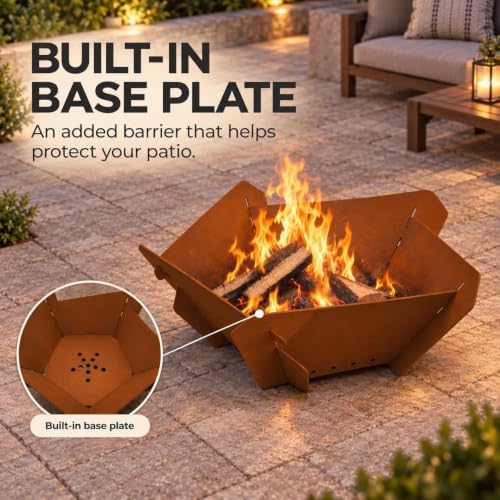 Decoroca Corten Steel Fire Pit - 27'' Wood Burning Fire Pits Outdoor