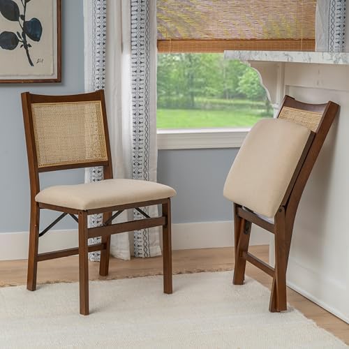 Powell Kasi Brown and Natural Rattan Cane Fully Assembled Foldable Wooden Dining Side Chair