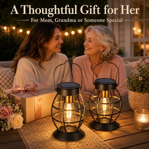 LeiDrail Solar Lanterns Outdoor, Hanging Metal Lights, Dual LED, 4 Pack