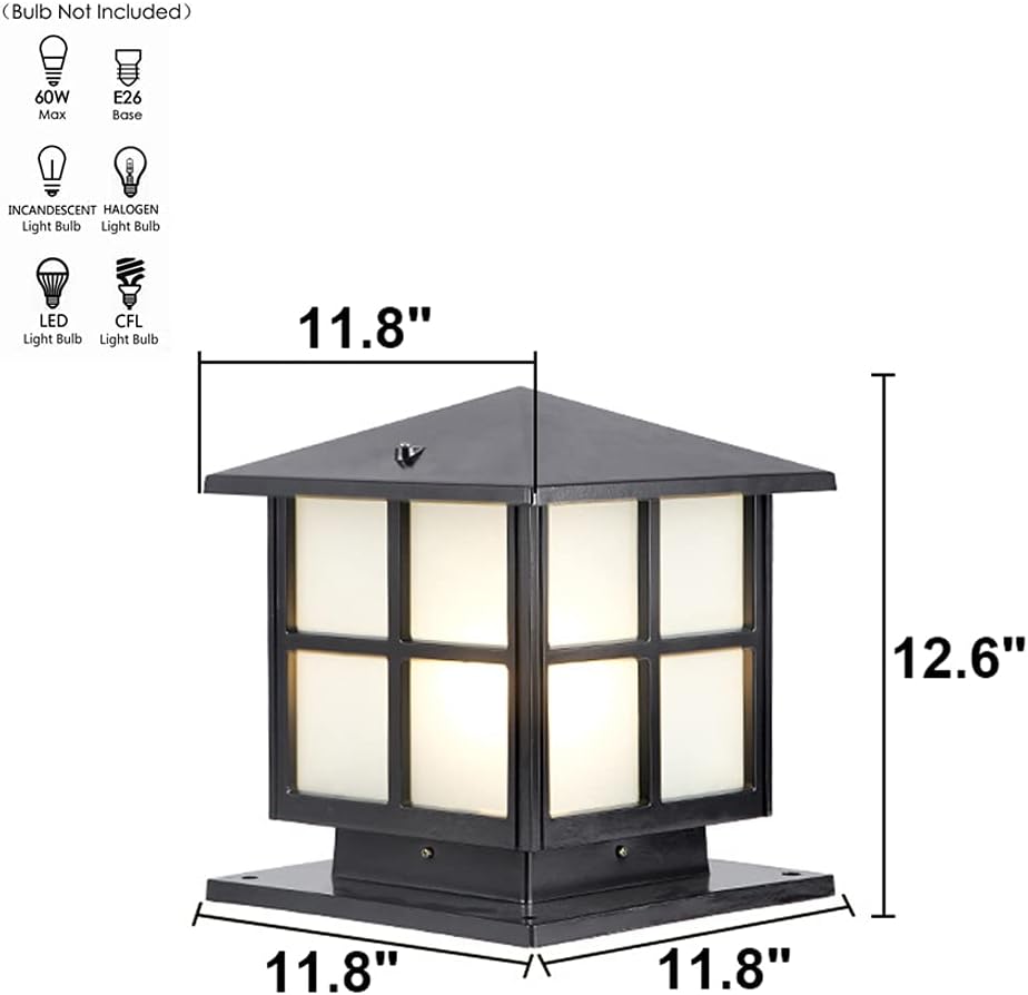 11.8In Outdoor Post Lights Hardwired, Modern Column Lights E26 Pillar Lamps
