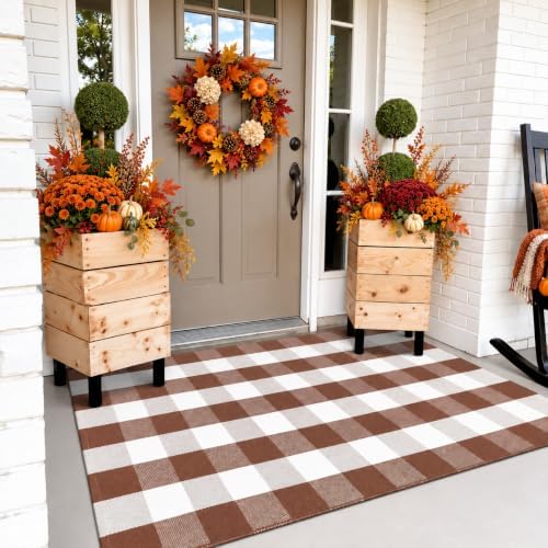 Buffalo Plaid Checkered Rug Fall Front Door Mat Washable Outdoor Rug 3'x5'