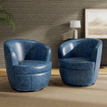 Oversized Swivel Barrel Chair, Comfy Reading Armchair, Navy Blue, Set of 2