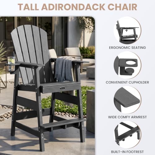 FUNBERRY Tall Adirondack Chair, High Top Balcony Chair with Cupholder