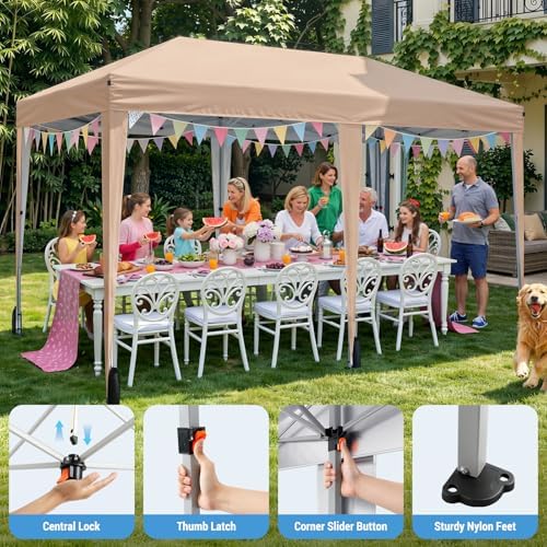 10x20 FT Pop Up Canopy Tent with 6 Sidewalls,Beige