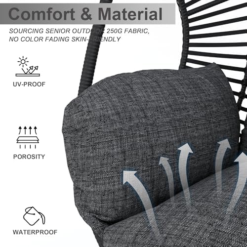 Hanging Egg Chair with Stand - Egg Swing Chair Outdoor Indoor Patio Wicker Chair Swing Hammock Egg Chairs 400lbs Capacity for Outside Patio, Bedroom, Garden and Balcony（Black, 1PC）