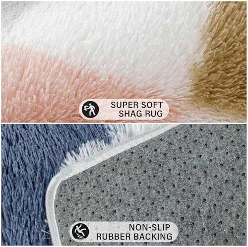 PureCozy Checkered Area Rug 9x12 for Living Room Soft Fluffy Shag Carpet