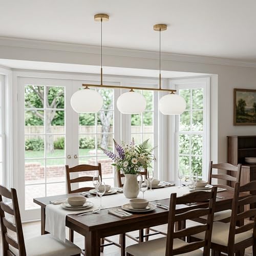 KCO Lighting Mid Century Modern 3-Light Brushed Brass Linear Pendant Light