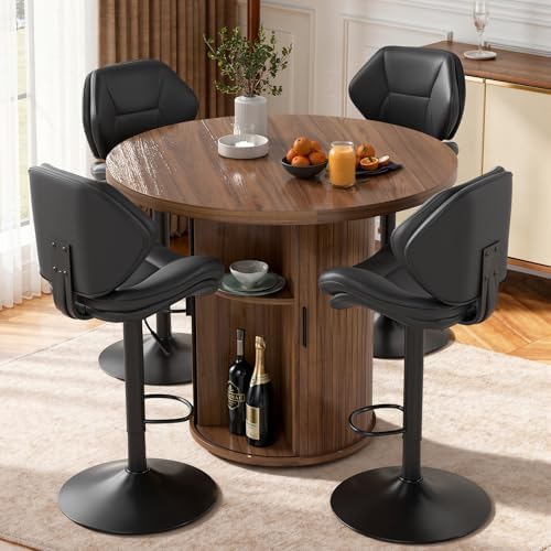 Nalupatio Swivel Bar Stools Set of 2, Double-Layer Filled Upholstered Bar Stools with Back, Adjustable Height Barstools, Faux Leather for Kitchen Island (Black)