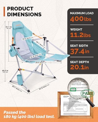 KingCamp Hammock Camping Chair with Footrest & Breathable Mesh Back 400 lbs