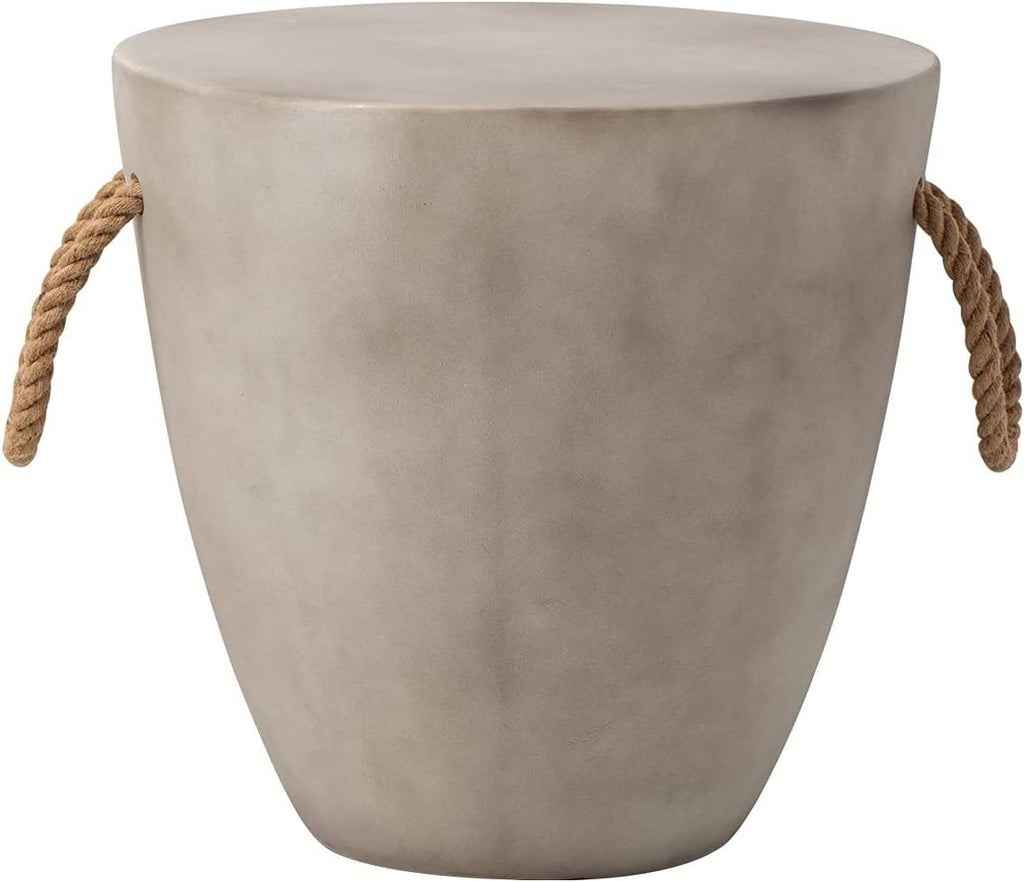 HOMPUS Concrete Outdoor Side Table Drum Accent Light Gray Modern End Table