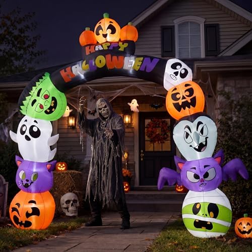 Joiedomi 8 FT Cute Halloween Inflatables Pumpkin Archway Outdoor Decoration, Archway Halloween Blow Up for Yard with Build-in LED Lights, Inflatable Arch Yard Outside Pumpkin Decor for Party, Garden