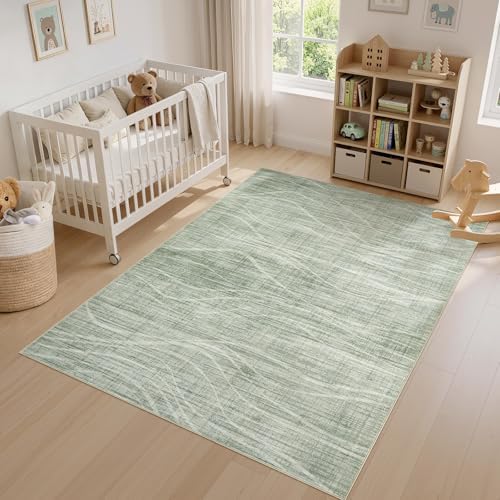 WITSHOCK 8x10 Area Rugs for Living Room: Green Rug Washable Modern Carpet