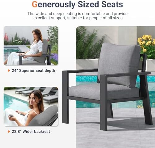 UDPATIO Aluminum Outdoor Patio Furniture Set 5 Pieces Metal Conversation Sets 7 Seat Sectional Sofa Modern Seating Set with Coffee Table for Outdoor Garden Backyard, Dark Grey