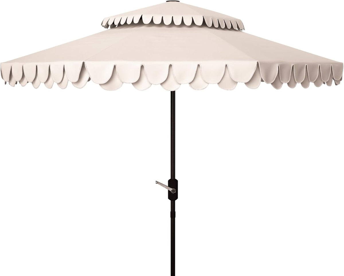 safavieh outdoor valance double-top umbrella, 9-foot beige & shown in use