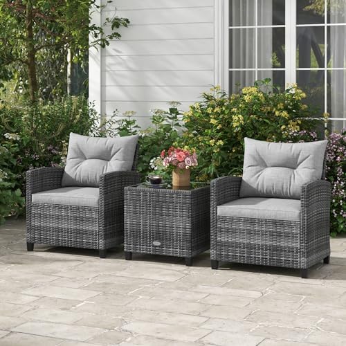 ORALNER 3 Pieces Patio Furniture, Mix Gray Wicker Bistro Set (Gray)