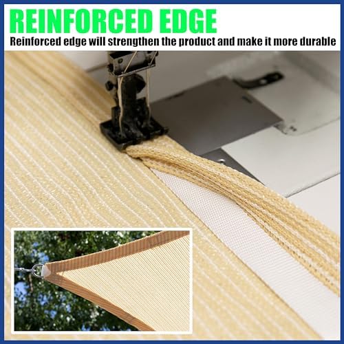 ShadeMart 10' x 16' Sand Sun Shade Sail UPF50 Rectangle Canopy Fabric Cloth Screen smTAPR1016, Water and Air Permeable & UV Resistant, Heavy Duty, Carport Patio Outdoor - (We Customize Size)