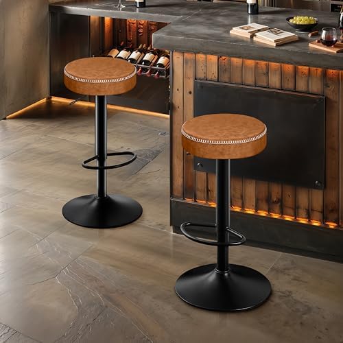 STOOLINK Tall Bar Stools Set of 2, Microfiber Leather Bar Height Stools