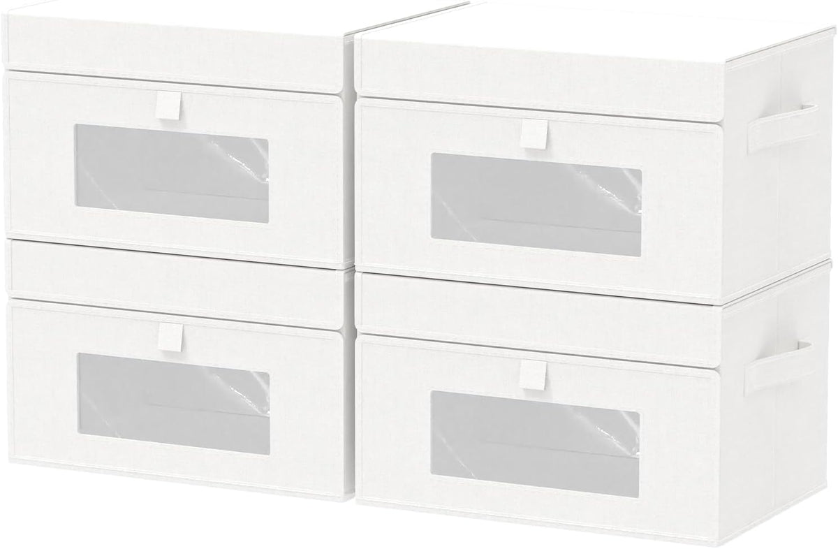 Transparent Window Storage Bins, 4 Pack, White, 13x9x7.9 In