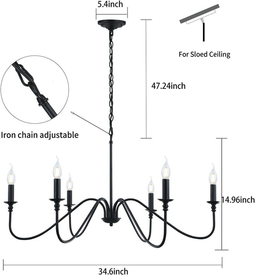 Miluolan Black Chandelier, 6-Light Farmhouse Chandelier for Dining Room
