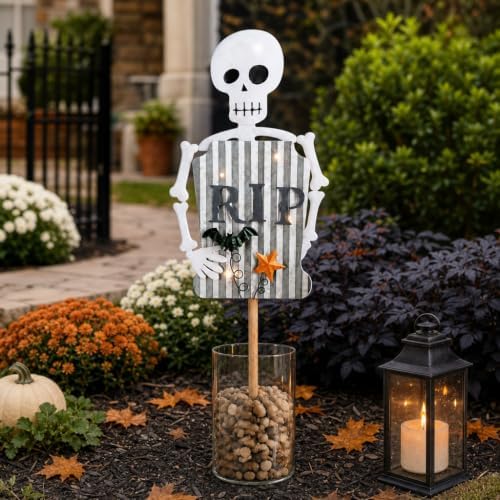 Mud Pie Skeleton Halloween Decor, Light Up Skeleton Yard Stake
