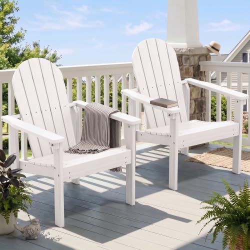 SERWALL HDPE Stackable Adirondack Chairs Set of 2,Space-Saving, White