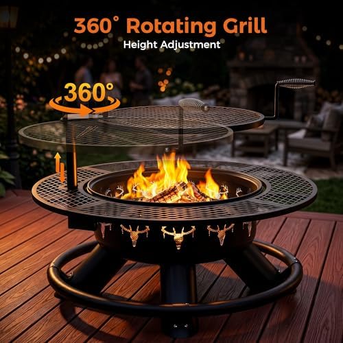 Outdoor Fire Pits for Outside Wood Burning Fire Pit Extra Large with Grill
