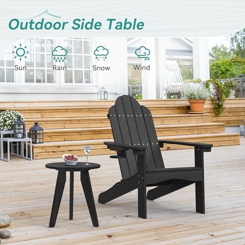 HDPS Outdoor Side Table, Small Round End Table for Outdoor, Black