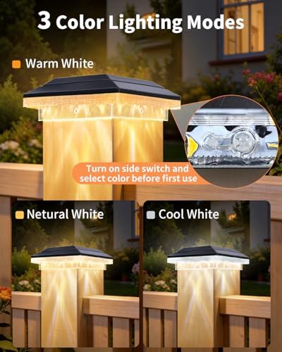 BRIMAX 8 Pack 4x4 Solar Post Cap Lights,3 Modes,Water Ripple Light Effects