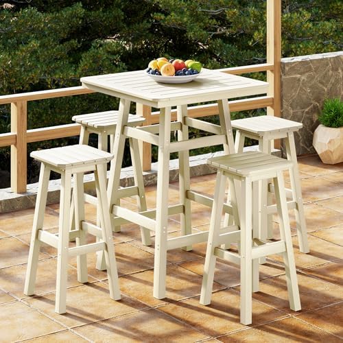 Costaelm Outdoor Bar Table, 42" Counter Height Square Patio Cocktail Bar Table with Umbrella Hole, Patio Bistro Dining Pub Table for Front Porch Deck Backyard Garden, Sand