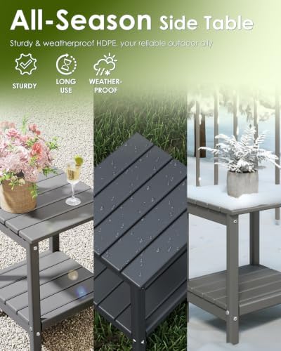 GREENVINES Outdoor Side Table, HDPE 2-Tier Adirondack Tables, Gray