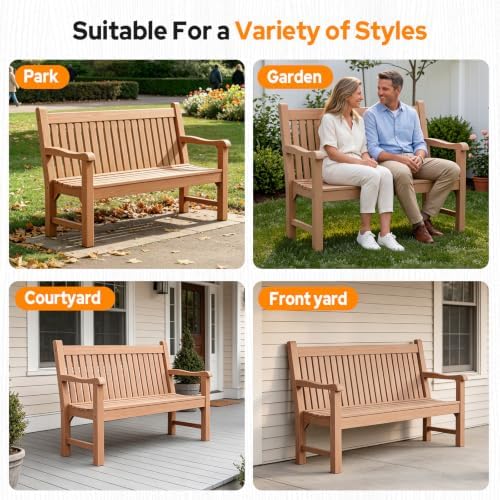Psilvam 2-Person Outdoor Bench with 700 Lbs Weight Capacity, Teak