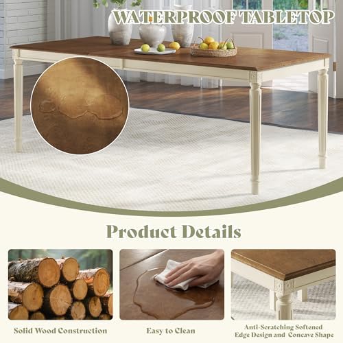 AMERLIFE 9 Piece Farmhouse Dining Table Set with 79" Table, Cream