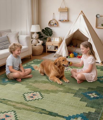 YIHOUSE 9’x12’ Washable Green Mid Century Modern Area Rug for Living Room