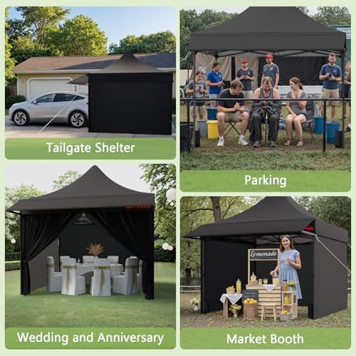 10x10 Heavy Duty Pop Up Canopy Tent with Awning and Sidewalls, Black