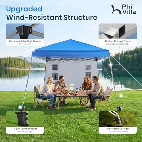 PHI VILLA 12x12 Pop Up Canopy Tent with Sidewall, Slant Leg Sun Shade